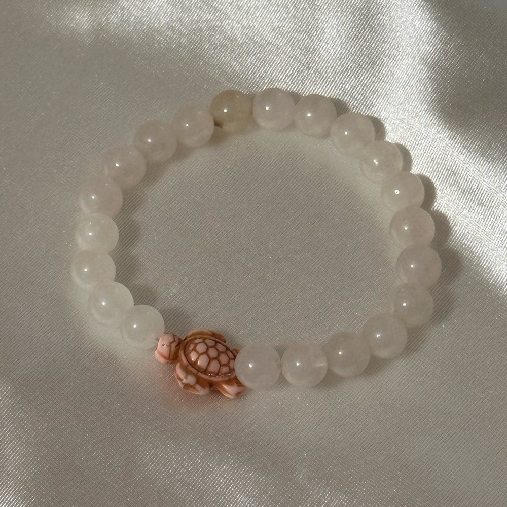 Rose Quartz Bead Bracelet with Pink Turtle Accent